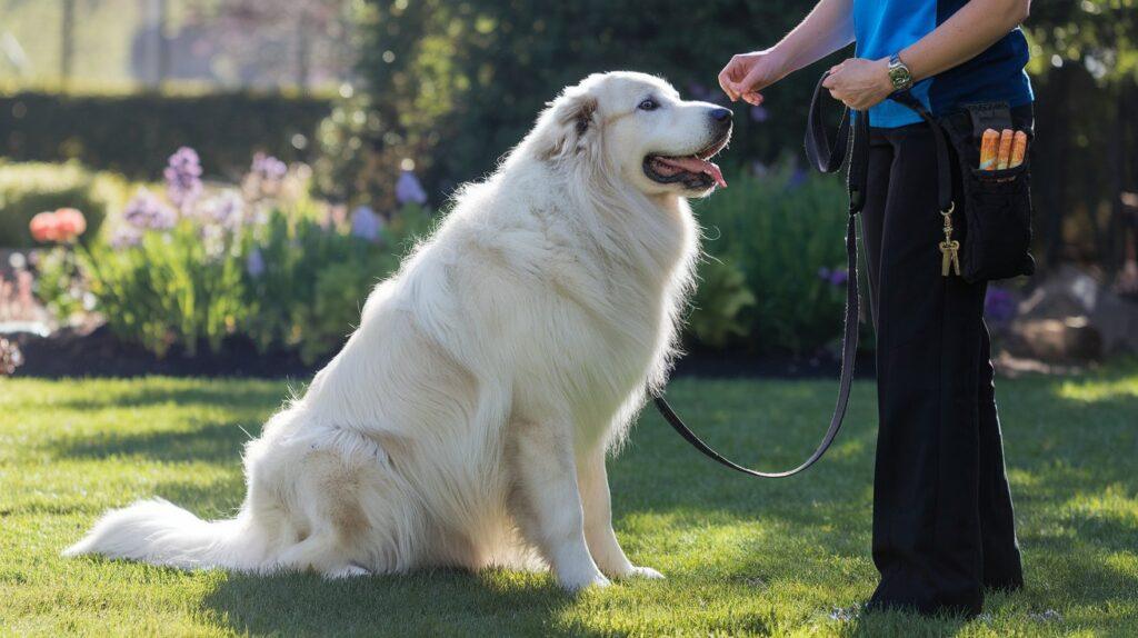 Keeping up with training is so worth it - just look at how engaged this Pyr is with their trainer! It's all about staying consistent and making it fun.